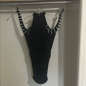 VENUS Black One-Shoulder Rhinestone-Trim Bodycon Dress